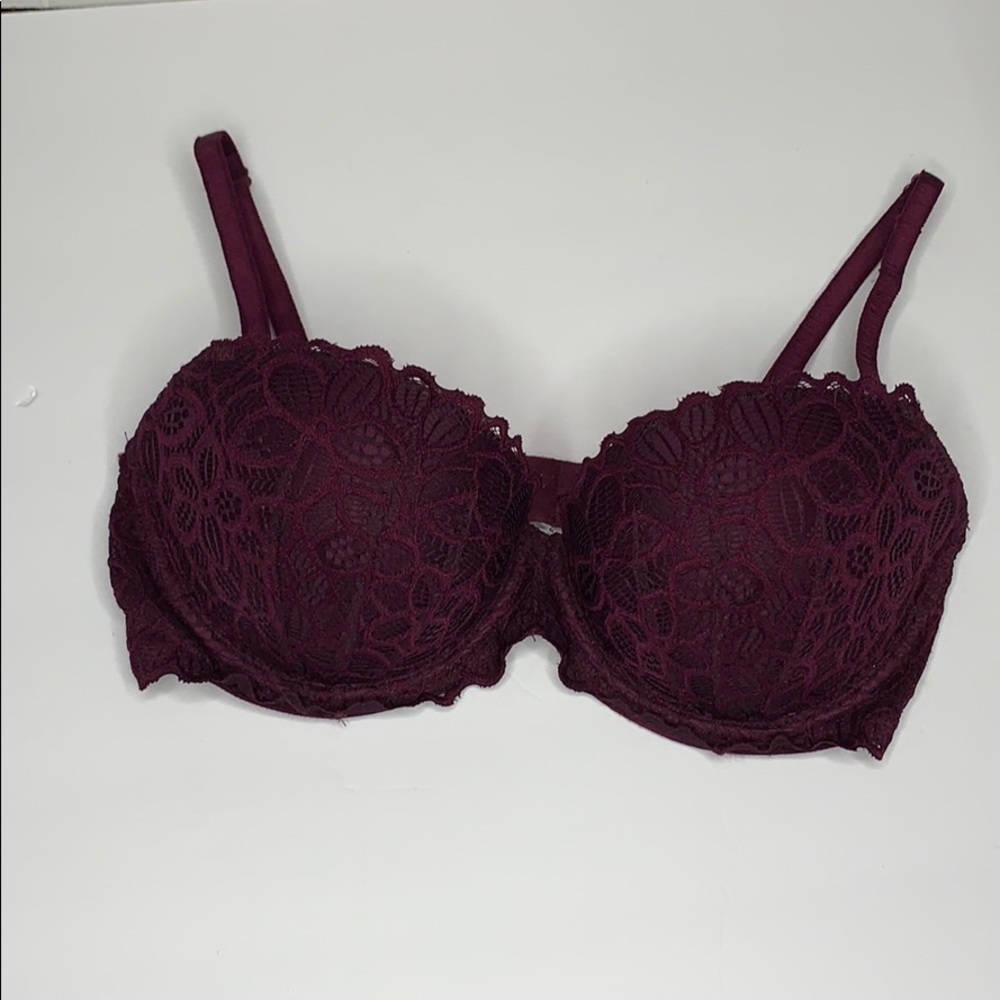 PINK Victoria Secret Lace Burgundy Push up Bra34D‎